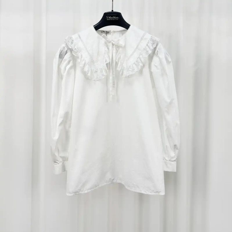 Miu Miu Miu Miu White Cotton Embroidered Logo Shirt 0089 Size M / US 6-8 / IT 42-44 - 1 Thumbnail