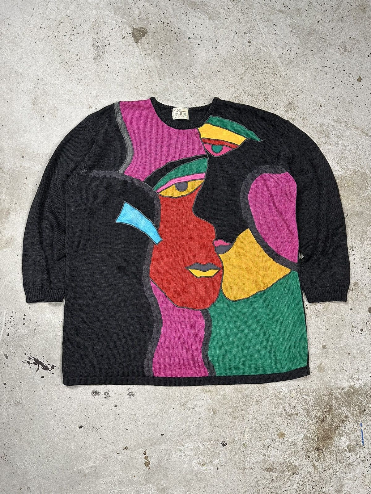 Japanese Brand × Vintage Vintage 80s Pop Art Mosaic Picasso Sweater Jumper Size US XL / EU 56 / 4 - 1 Thumbnail
