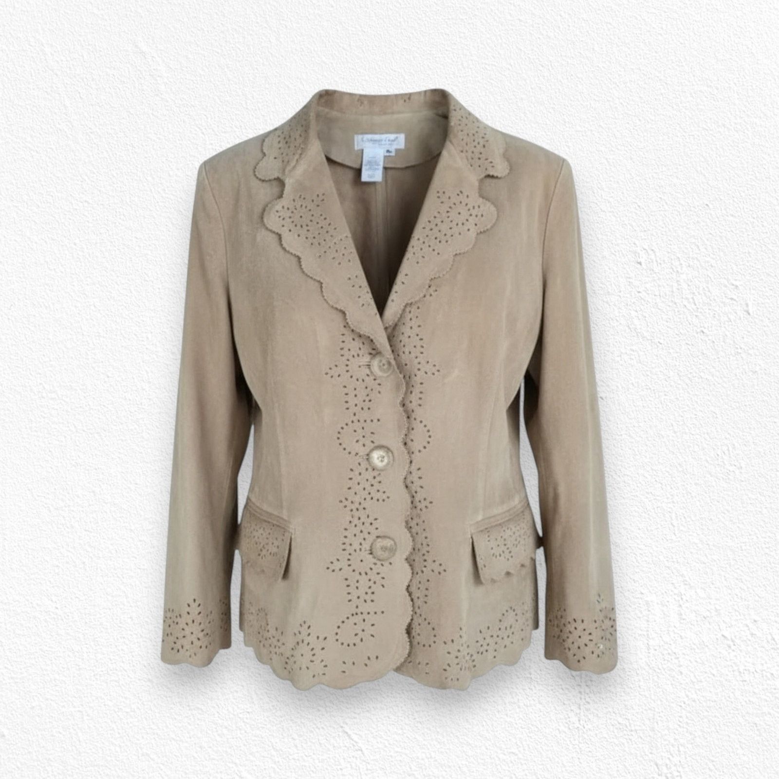 Vintage Tan Eyelet Western Leather Jacket Size Large Petite