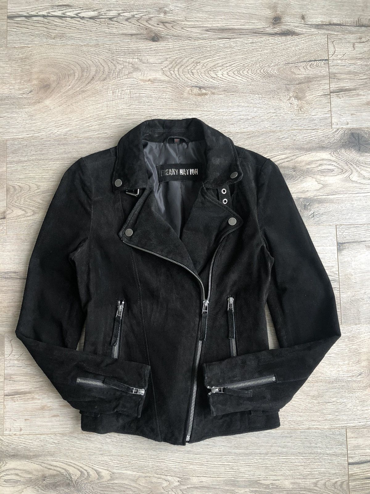 image of Leather Jacket x Vintage Freaky Nation Women’S Biker Jacket Vintage in Black, Women's (Size XS)