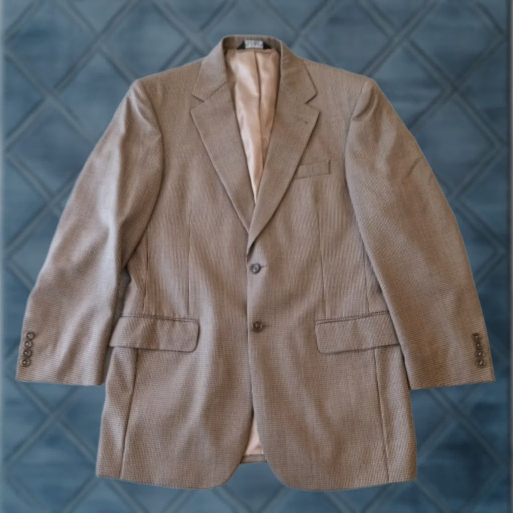 Jos. A. Bank Jos A Bank Blazer Mens 38 Beige Houndstooth Wool Two Button Single Vent Size 38R - 1 Thumbnail