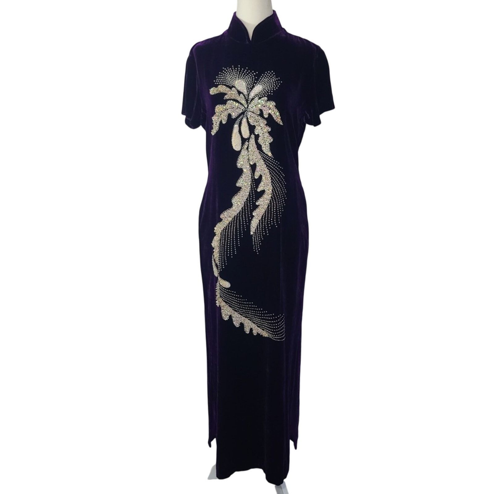 Other Vintage Y2K 90s Dark Purple Velvet Embellished Maxi Dress 8 Size M / US 6-8 / IT 42-44 - 1 Thumbnail