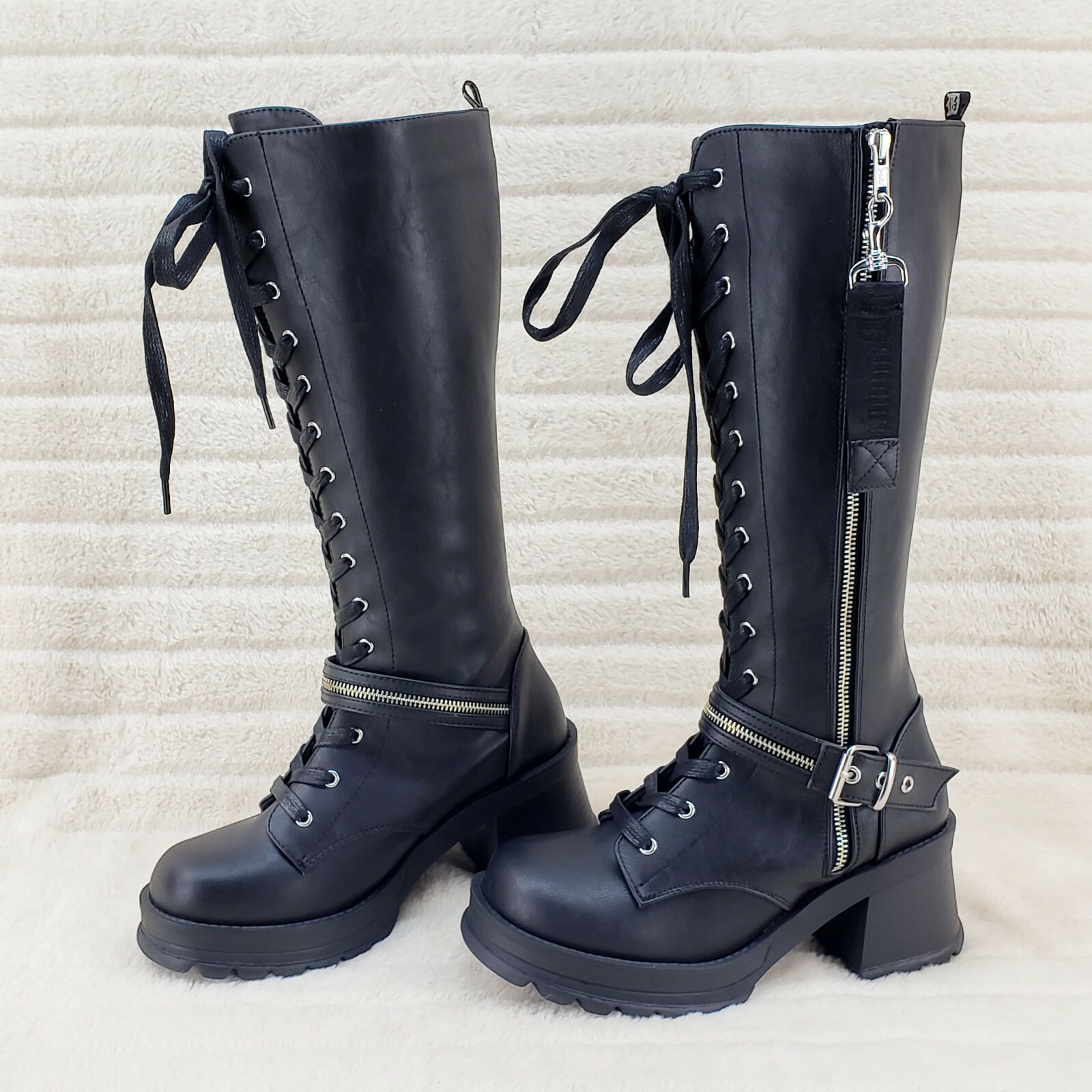 Demonia Cult DEMONIA Bratty 206 Zipper Strap Biker Goth Punk Lace Up Knee Size US 6 / IT 36 - 2 Thumbnail