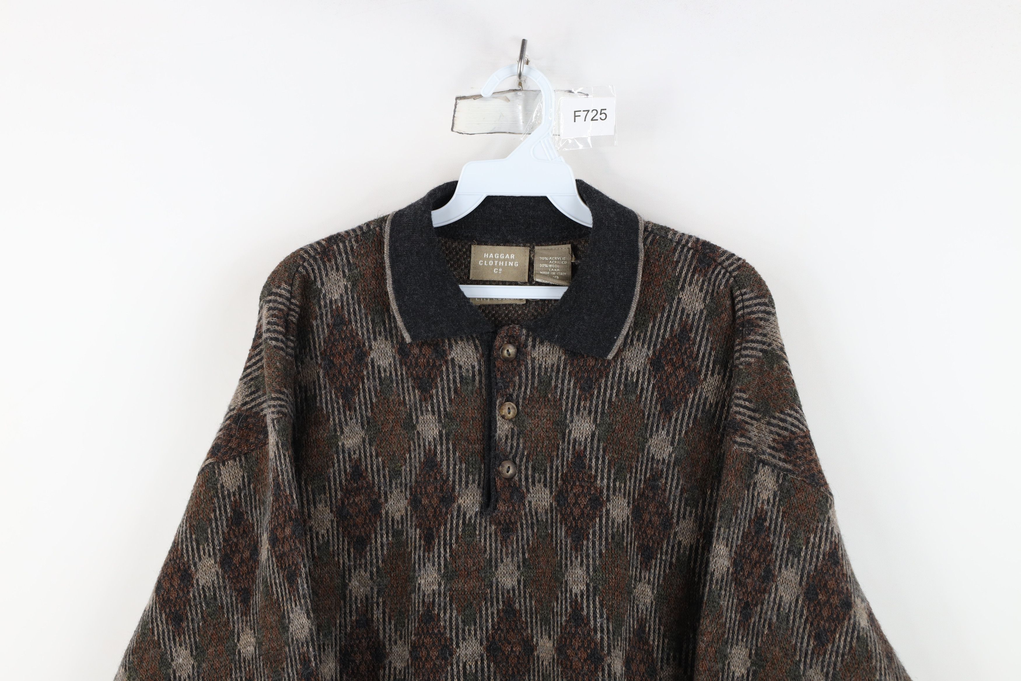 Vintage Vintage 90s Streetwear Blend Argyle Knit Collared Sweater Size US L / EU 52-54 / 3 - 2 Thumbnail