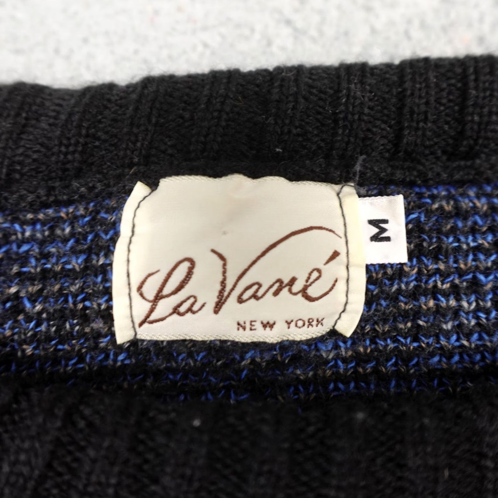 Savane Vintage Lavane Sweater Womens M Black Geometric Knit Acrylic Made USA 90s Pullover Crew Neck Long Sleeve Size M / US 6-8 / IT 42-44 - 2 Thumbnail