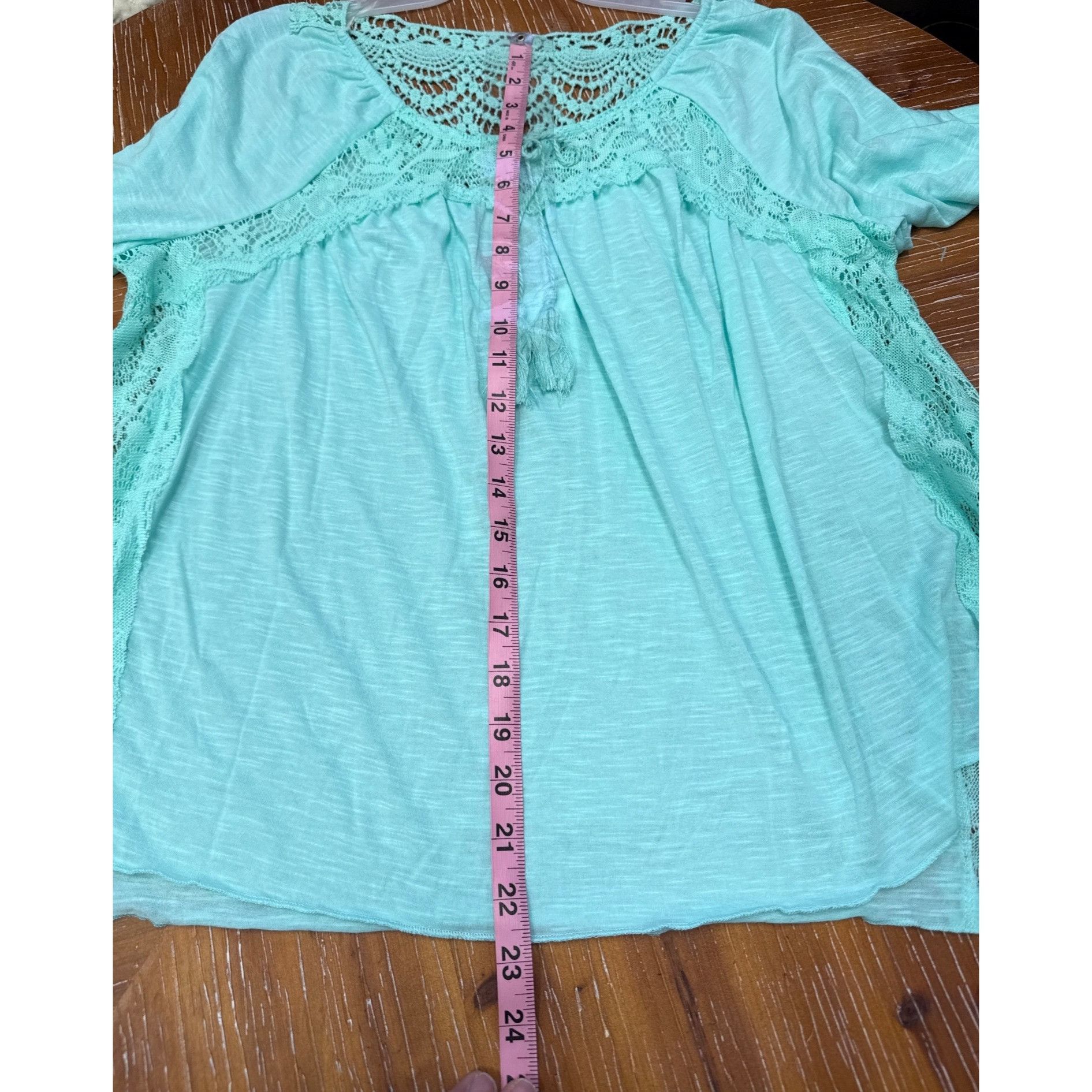 Other Womens Mint Green Crochet Lace Boho Top With Tassel Tie LG 1 Size L / US 10 / IT 46 - 5 Thumbnail