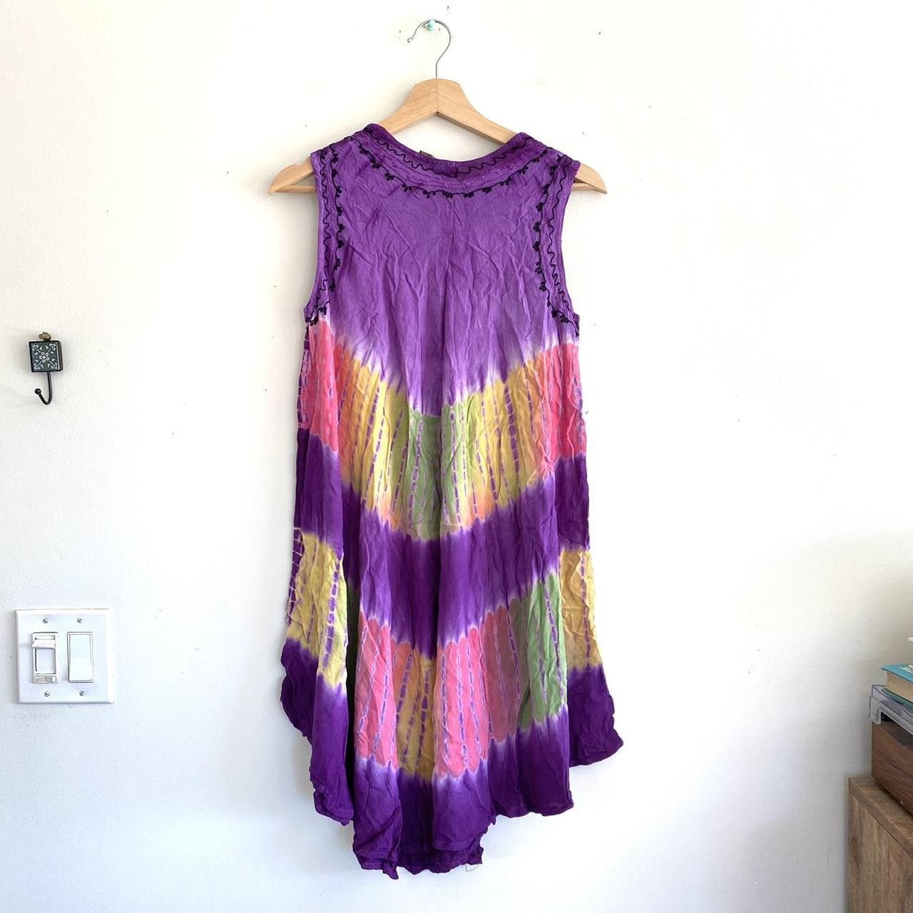 Vintage PURPLE TIE DYE BOHO MINI DRESS VINTAGE ONE SIZE Size ONE SIZE - 3 Thumbnail