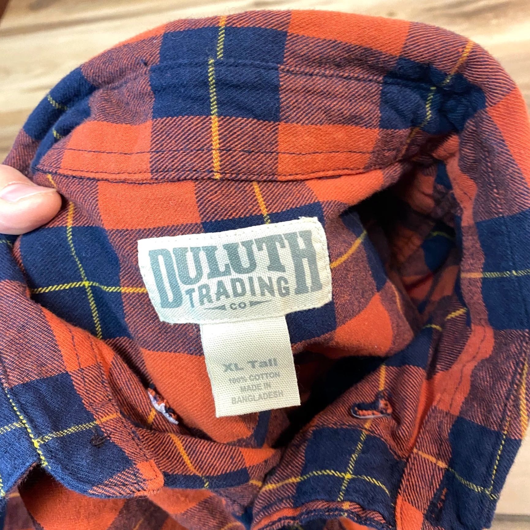 Duluth Trading Company Duluth Flannel Shirt Mens XL Tall Orange Navy Plaid Long Sleeve Button Down Size US XL / EU 56 / 4 - 2 Thumbnail