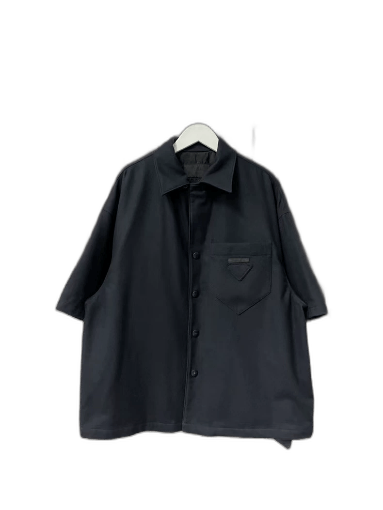 Prada Prada Wool Short Sleeve Shirt with Logo-2506 Size US S / EU 44-46 / 1 - 1 Thumbnail