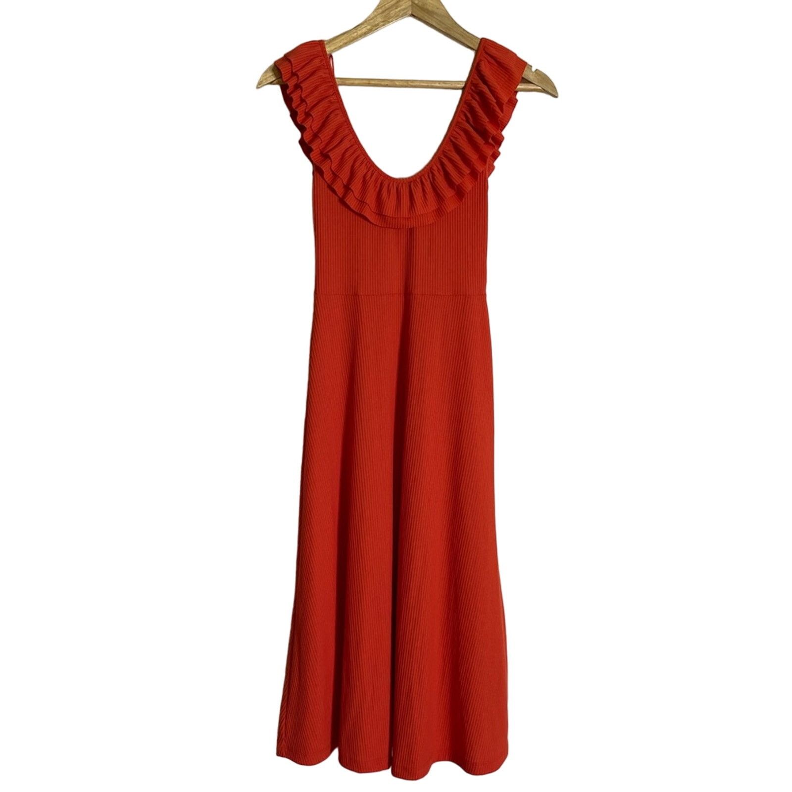Zara Zara Ruffle Ribbed Midi Dress Orange Size S Size S / US 4 / IT 40 - 4 Thumbnail