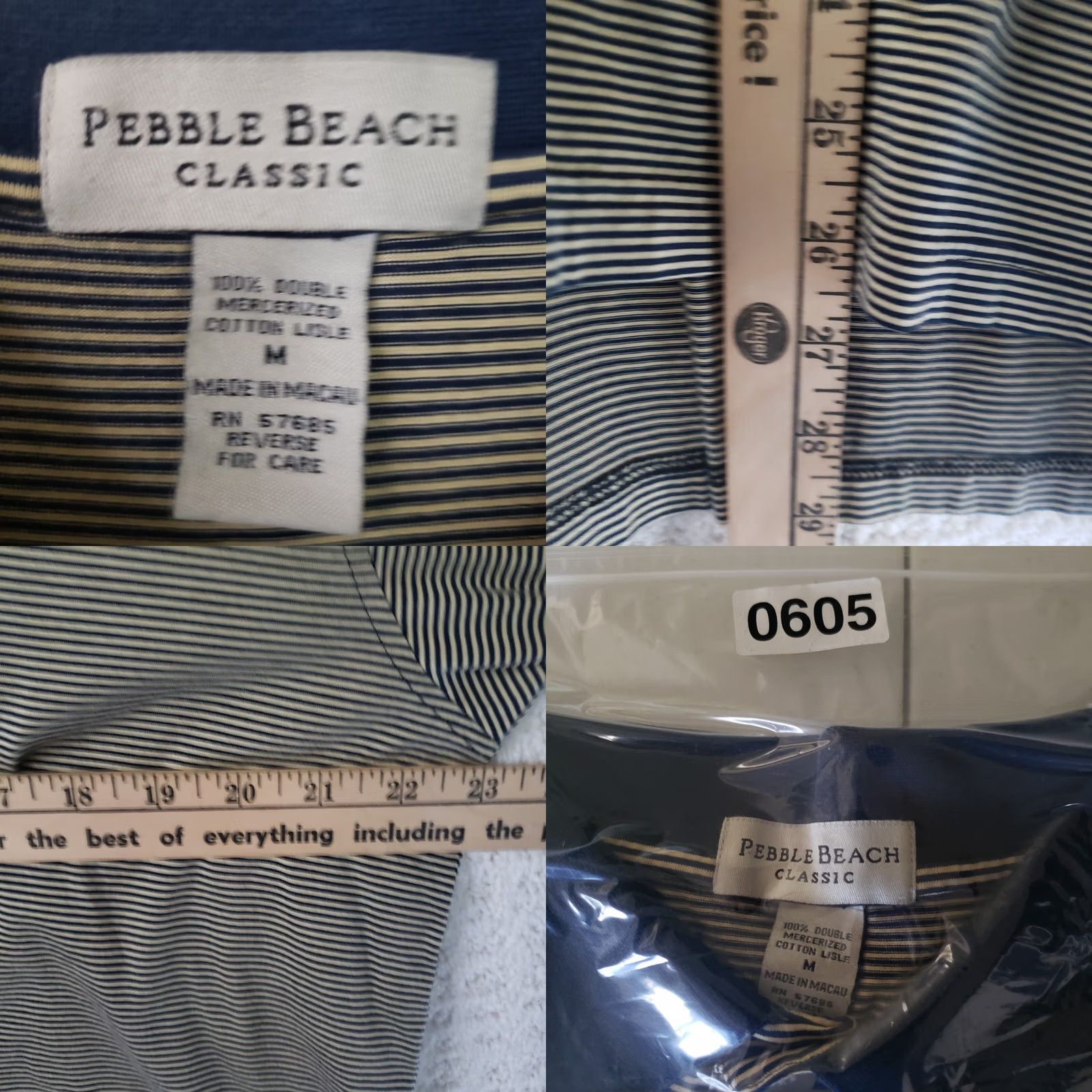 Vintage Pebble Beach Performance Striped Polo Shirt Men M Gold Black Short Sleeve Beach Golf Shirt 100% Cotton Embroidered Logo Size US M / EU 48-50 / 2 - 9 Thumbnail