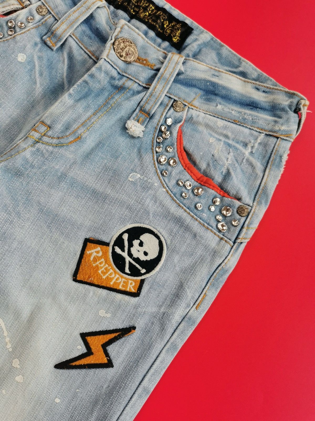 Japanese Brand Red Pepper Embroidery Patches Distressed Jeans Punk Size US 28 / EU 44 - 7 Thumbnail