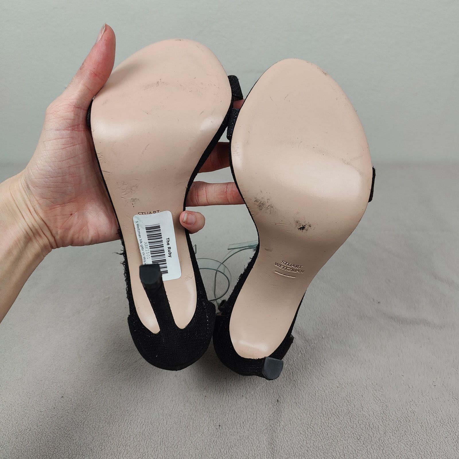Stuart Weitzman Stuart Weitzman The Ruby Nudist Heels Womens 8 Black Glitter Size US 8 / IT 38 - 7 Thumbnail