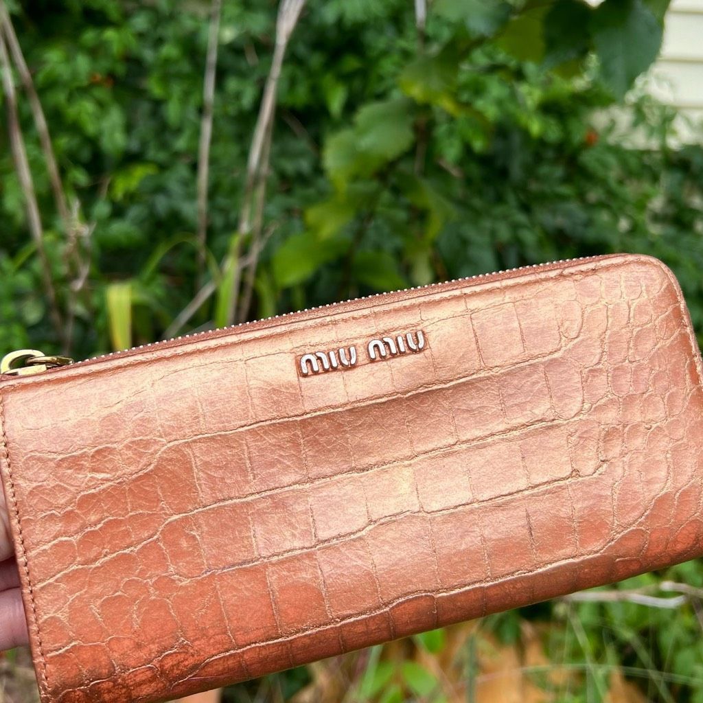 Miu Miu Miu Miu Croc Embossed Metallic Bronze Zip Around Long Accordion Upcycled Wallet Size ONE SIZE - 2 Thumbnail