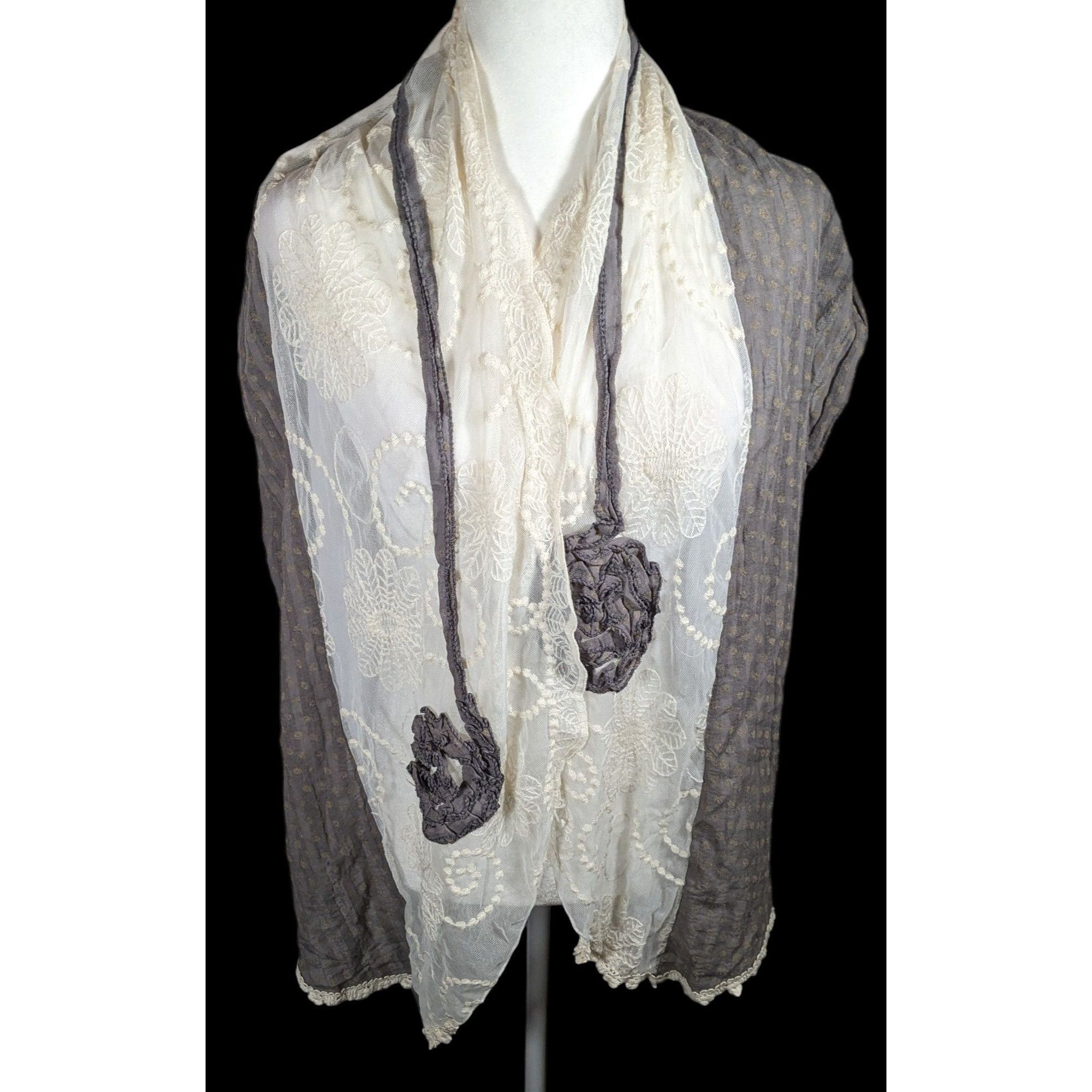 Other Vintage Floral Embroidered Lace Grey And White Scarf Size ONE SIZE - 1 Thumbnail