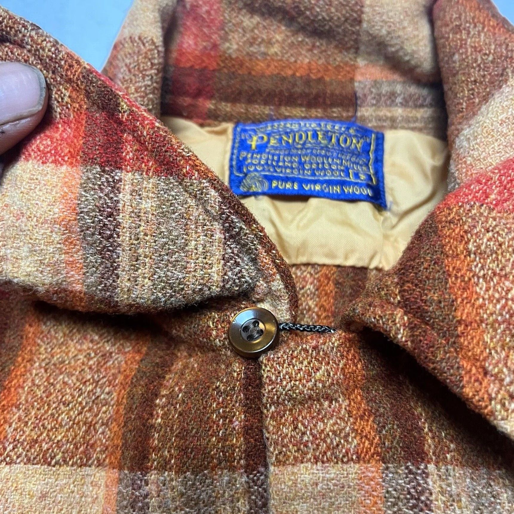 Pendleton VINTAGE Pendleton Shirt Shadow Plaid Wool Loop Collar 60s Orange S Mens Button-Up Size US S / EU 44-46 / 1 - 3 Thumbnail