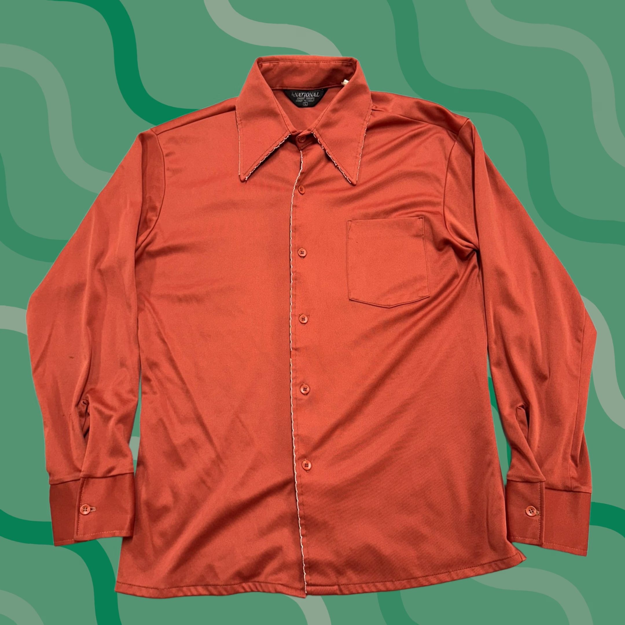 Vintage Vintage National Shirt Shops Shirt Mens Large Orange Disco Long Sleeve 70s Size US L / EU 52-54 / 3 - 1 Thumbnail