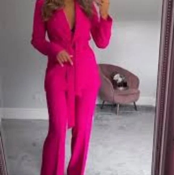 Zara ZARA SET Tuxedo Collar Blazer Belted & Pant neon Fuschia Size L / US 10 / IT 46 - 4 Thumbnail