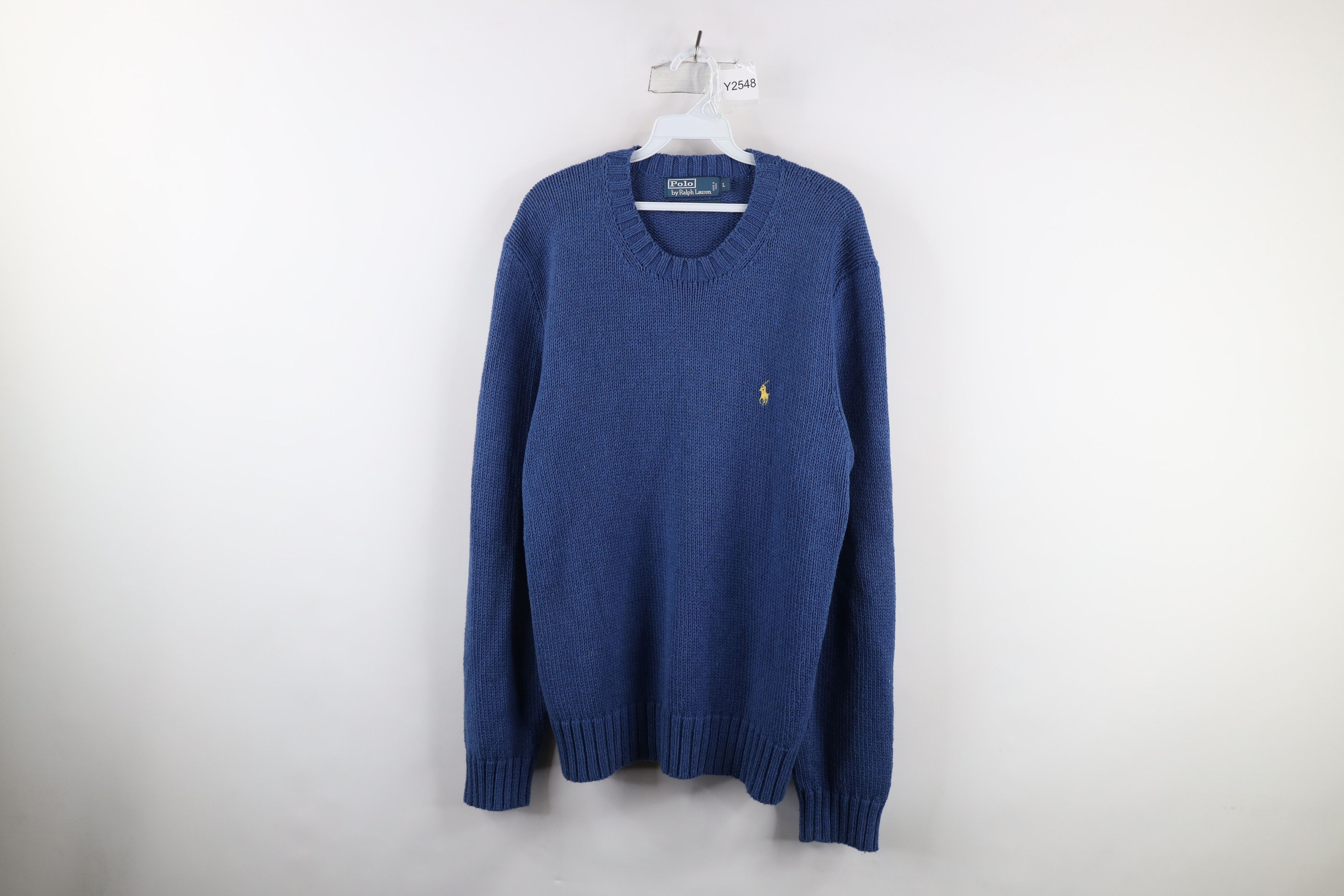 Ralph Lauren × Vintage Vintage 90s Ralph Lauren Knit Crewneck Sweater Blue Size US L / EU 52-54 / 3 - 1 Thumbnail