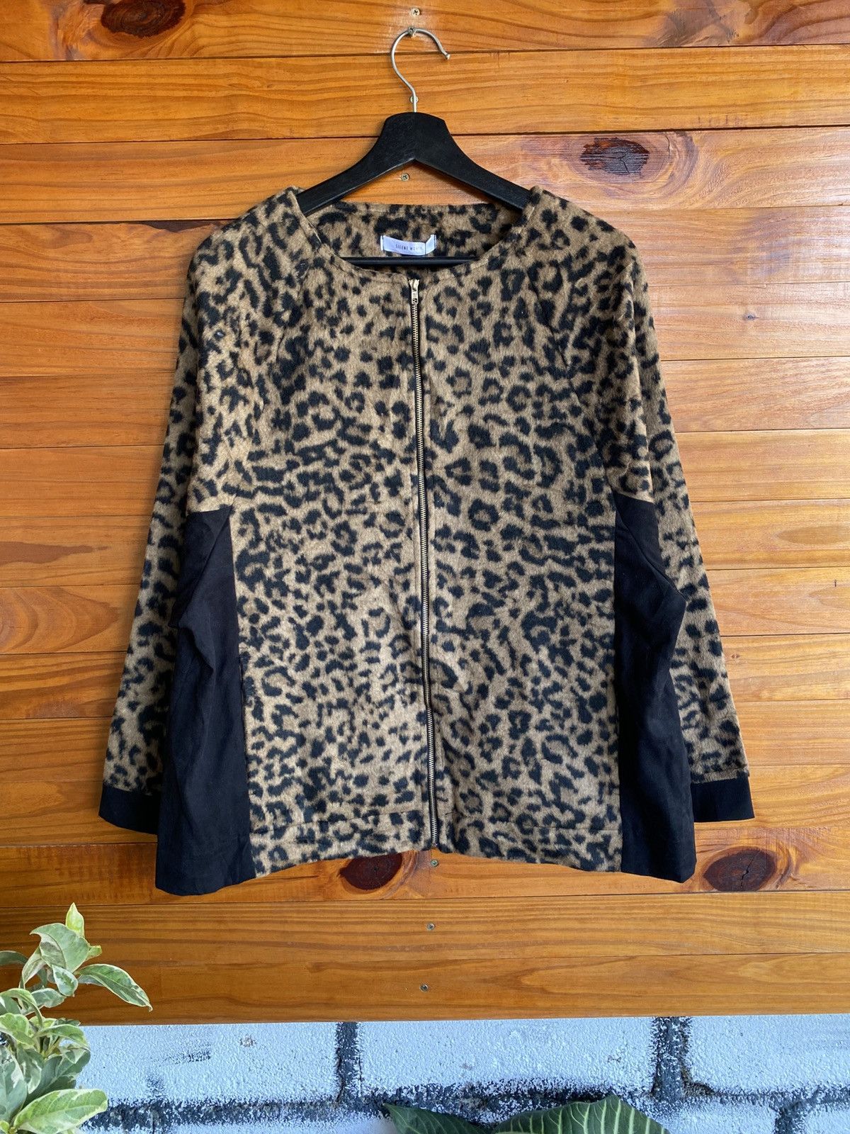 Japanese Brand Silent Worth Leopard Print Wool Blend Zip Jacket Women Size M / US 6-8 / IT 42-44 - 3 Thumbnail