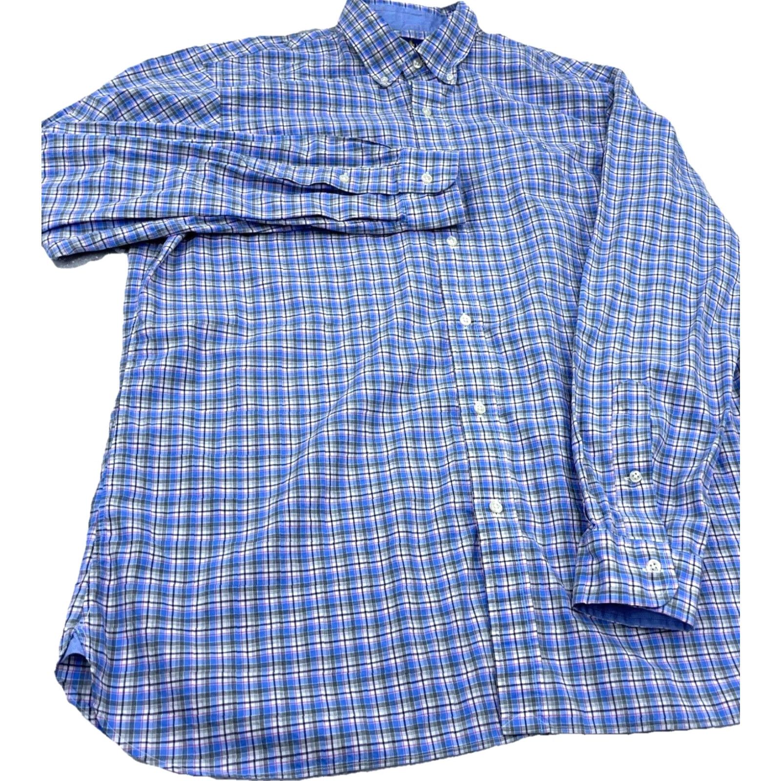 Ralph Lauren Ralph Lauren Shirt Men XL Blue Plaid Button Up Dress Stretch Cotton Poplin Size 46R - 4 Thumbnail