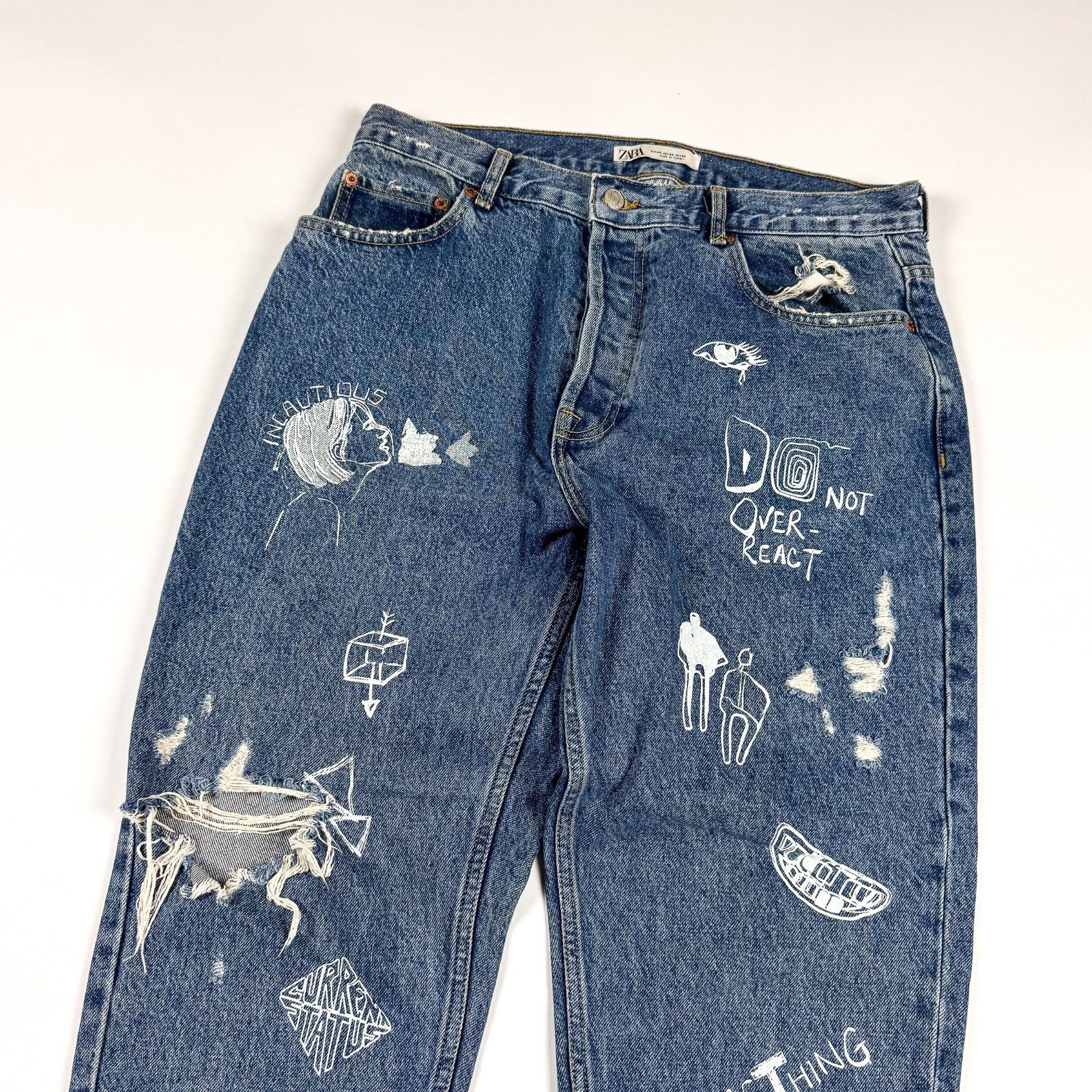 Zara Zara Jeans Doodle Print Graffiti Graphic Distressed 34 Size US 34 / EU 50 - 2 Thumbnail