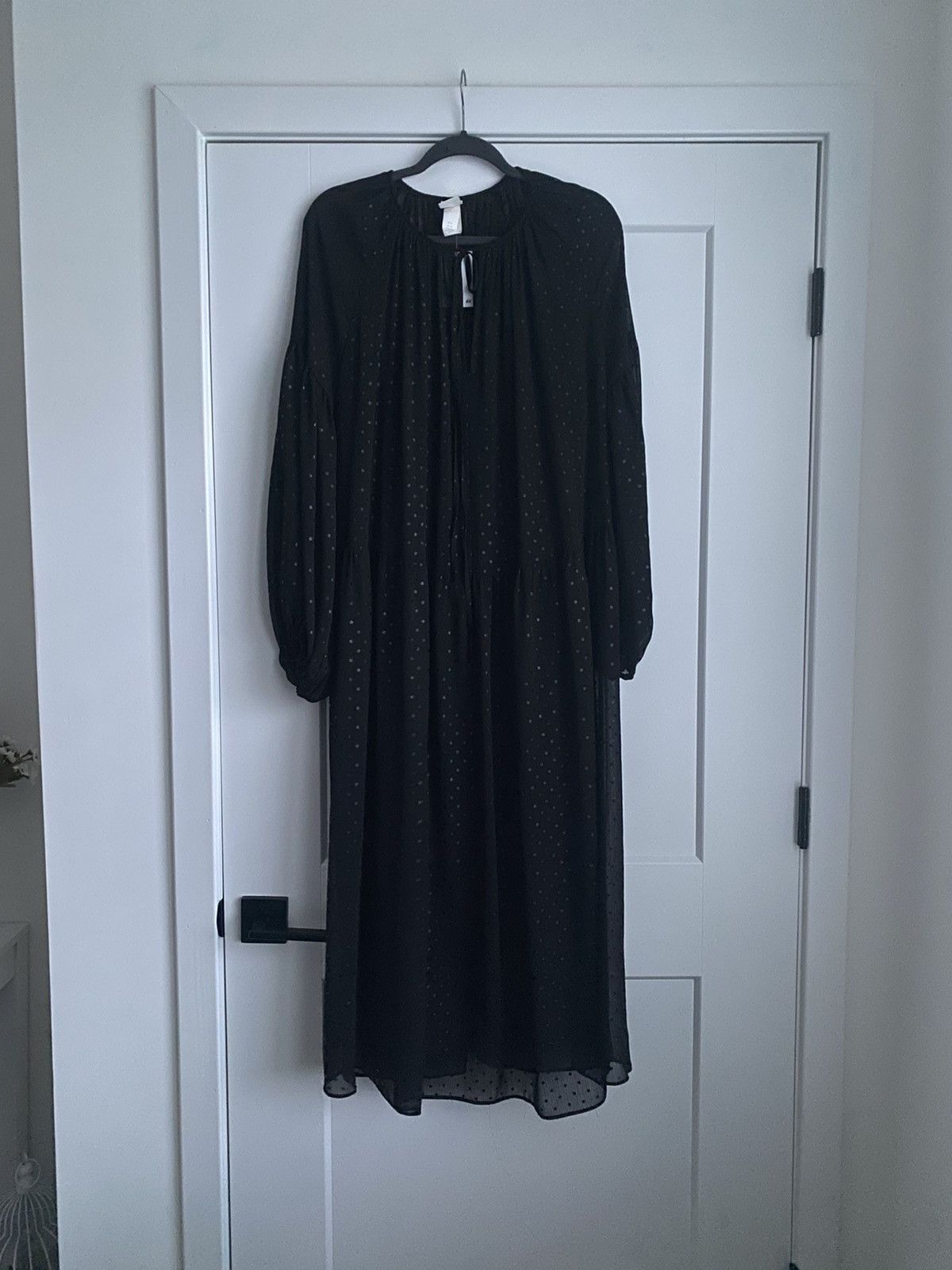 H&M H&M LONG BLACK POLKA DOT SHIMMERING PATTERN CHIFFON DRESS Size XL / US 12-14 / IT 48-50 - 3 Thumbnail