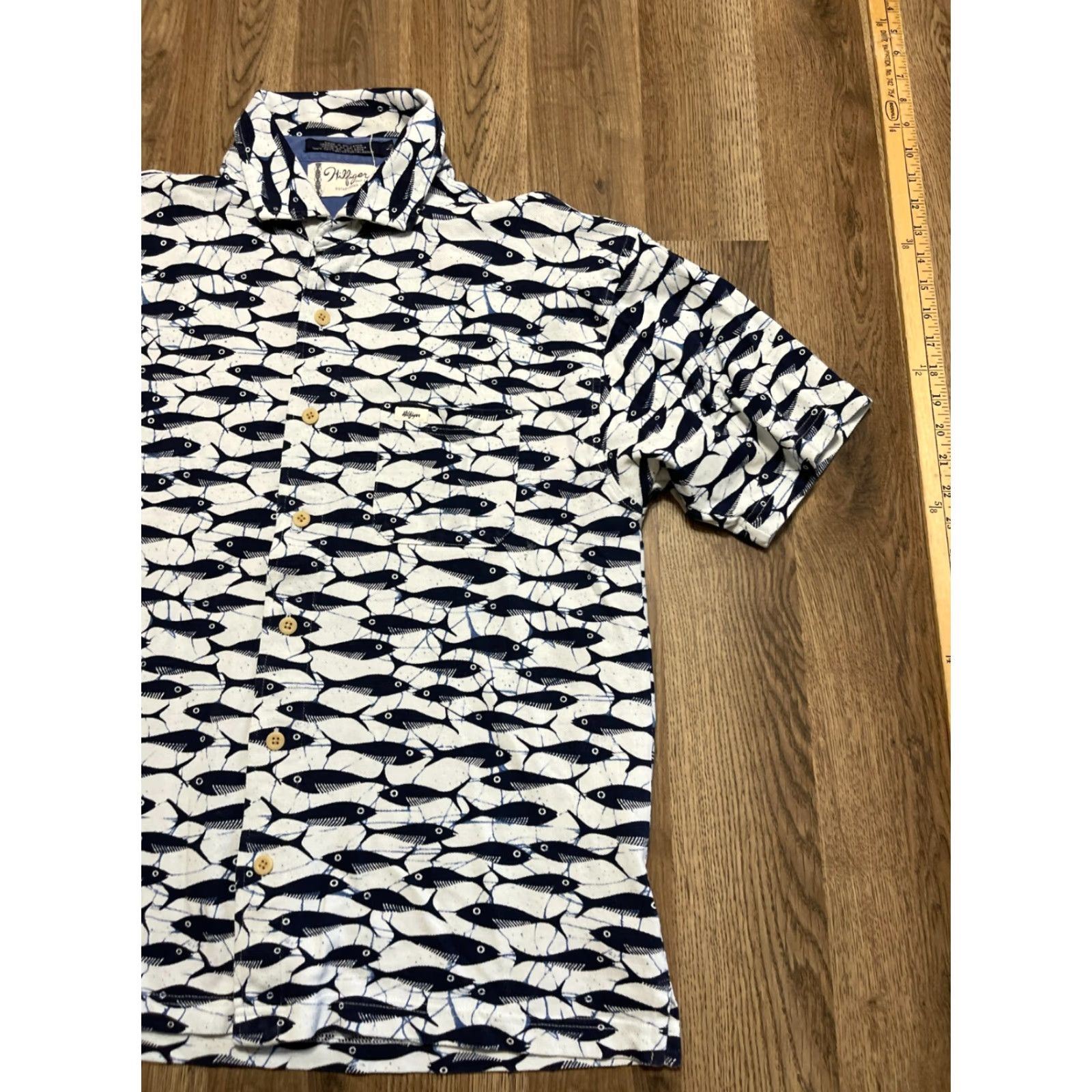 Tommy Hilfiger Hilfiger Shirt, Men's Large, Button-Up, Short Sleeve, White/Blue, Casual, Regular Fit, Button, Collared, Stone: N/A Size US L / EU 52-54 / 3 - 4 Thumbnail