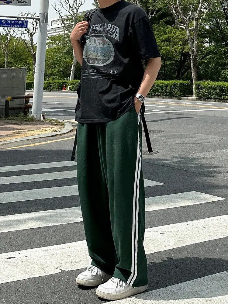 Japanese Brand × Jean Green Striped Track Pants Size US 32 / EU 48 - 2 Thumbnail