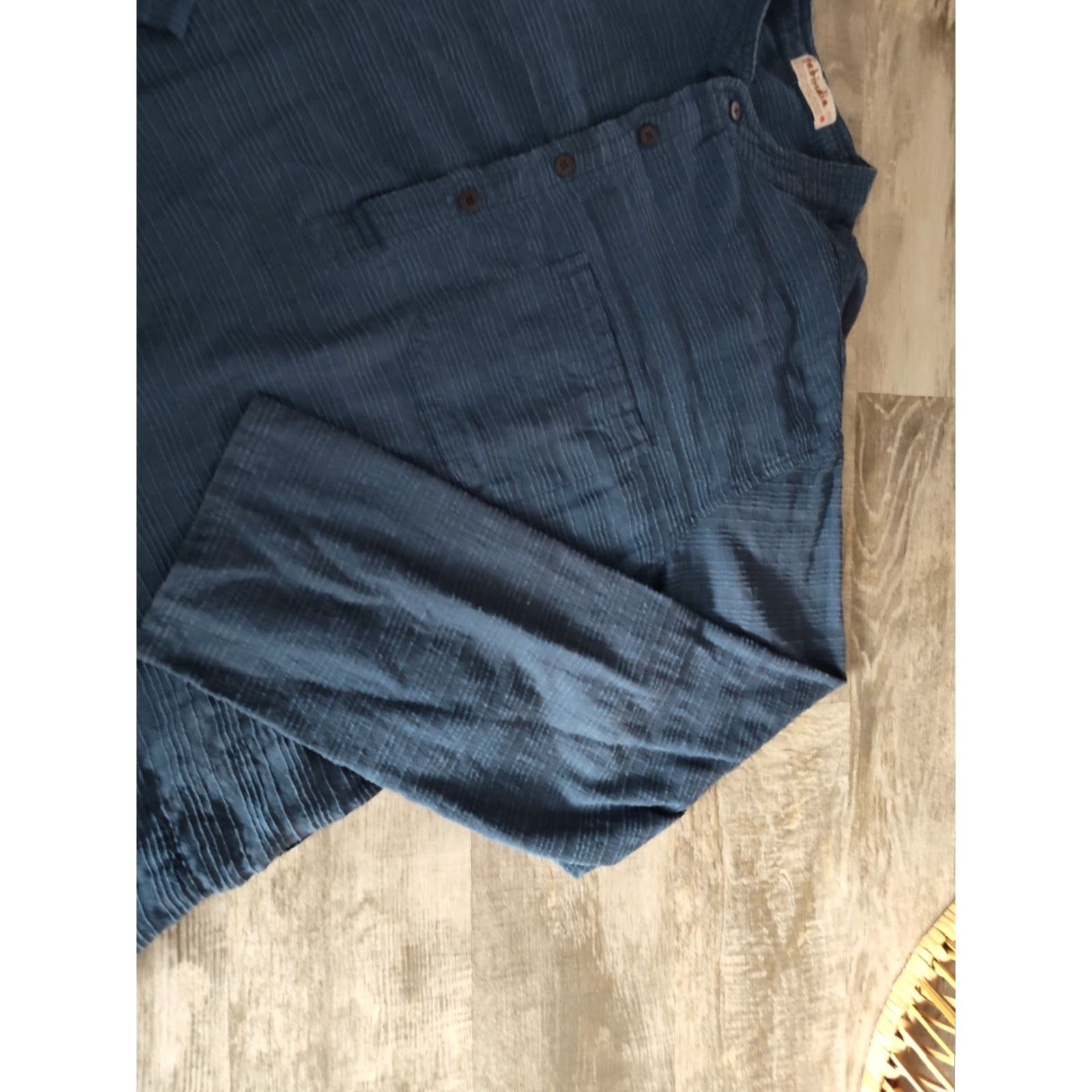 Vintage VINTAGE Fabindia Men's Cotton Kurta Shirt Long Sleeve Button-Up Casual 44 Navy Blue India Size US XXL / EU 58 / 5 - 4 Thumbnail