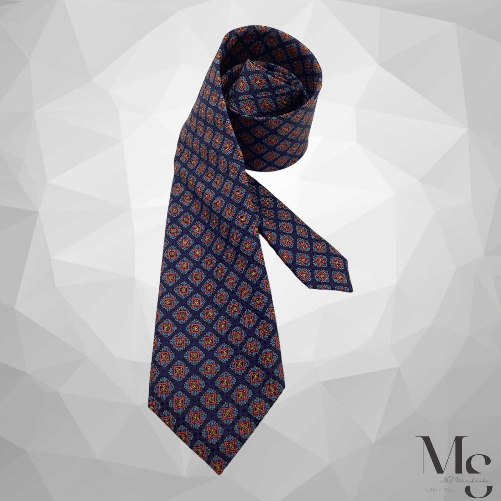 Charles Tyrwhitt CHARLES TYRWHITT XL Blue Medallion Silk Tie Made In England Size ONE SIZE - 1 Thumbnail