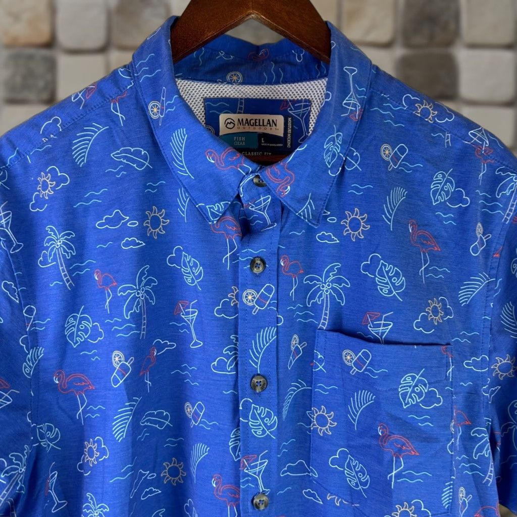 Vintage VINTAGE? No — Magellan Outdoors Fish Gear Button-Down Shirt Mens Large Blue Tropical Flamingo Shirt Size US L / EU 52-54 / 3 - 1 Thumbnail