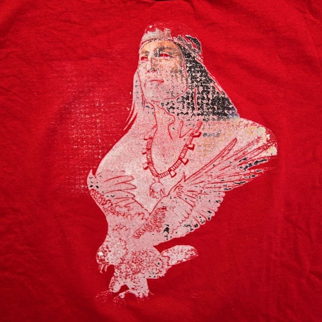 Jerzees Vintage Native American Distressed Red Eagle Print M Shirt Size US M / EU 48-50 / 2 - 2 Thumbnail