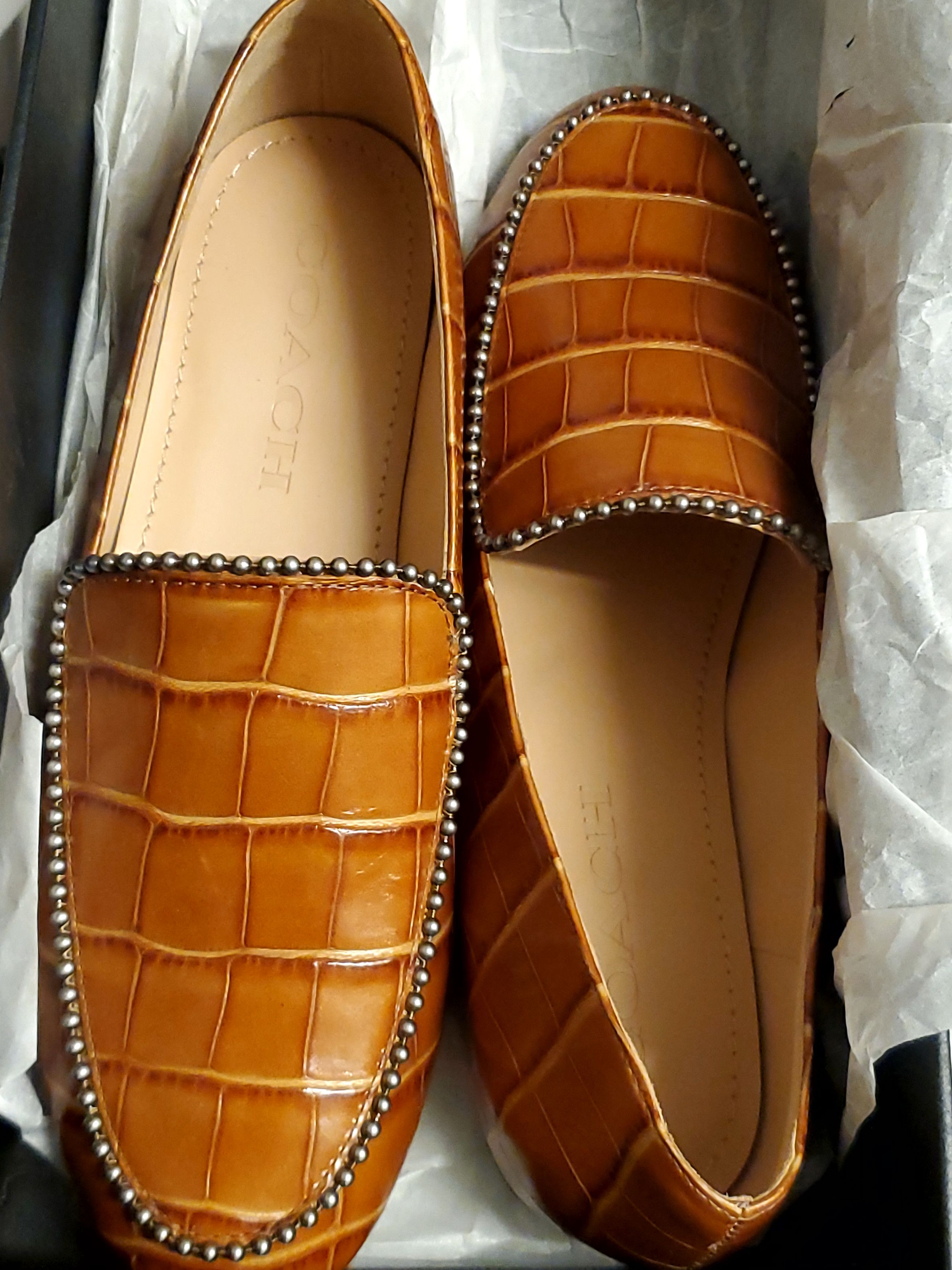 Coach COACH- Women's Harper Croc-Embossed Bead Embellished Loafers Size US 5 / IT 35 - 1 Thumbnail