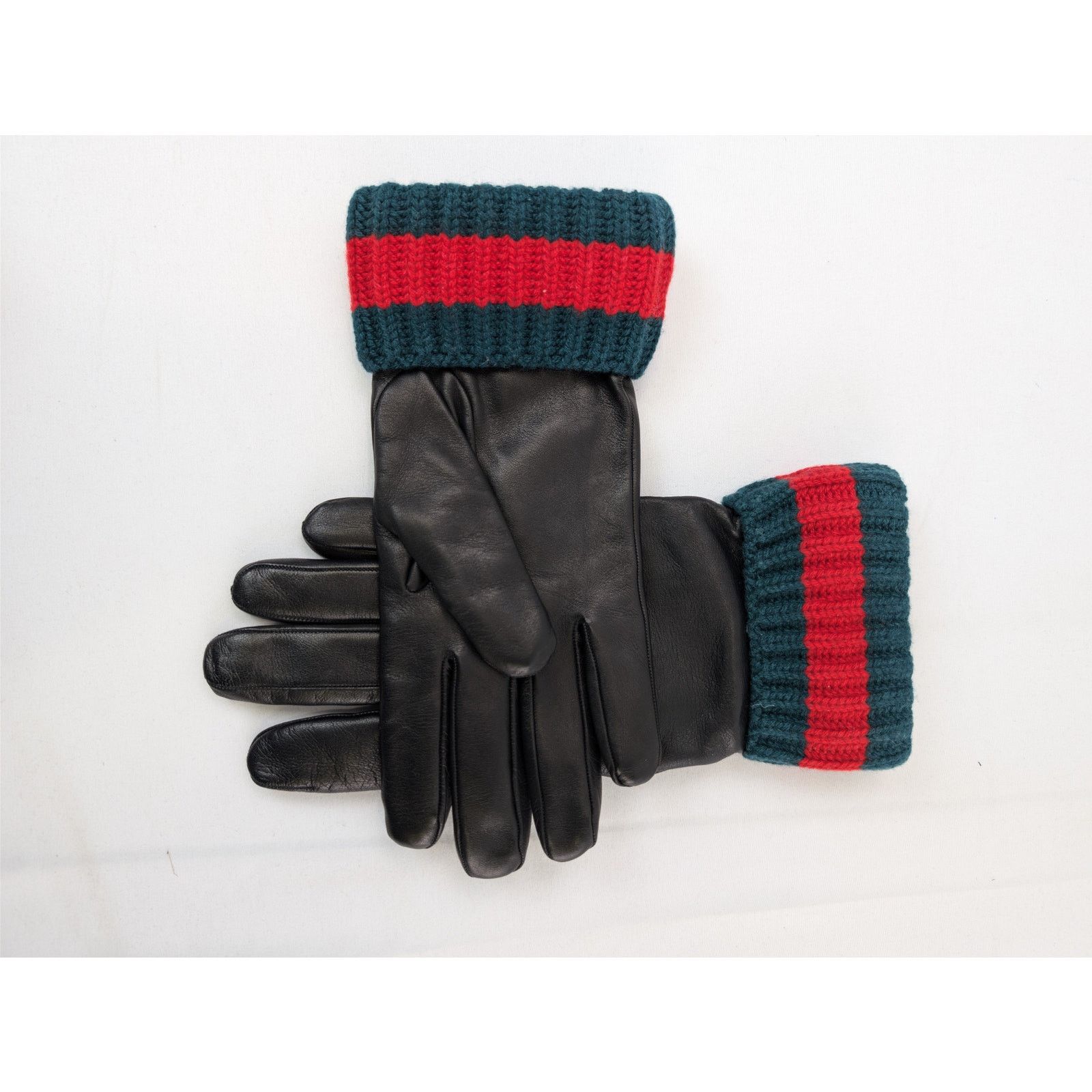 Gucci o1rshd1 Size: OS / Leather Ripped Cuff Gloves in Black Size ONE SIZE - 6 Thumbnail