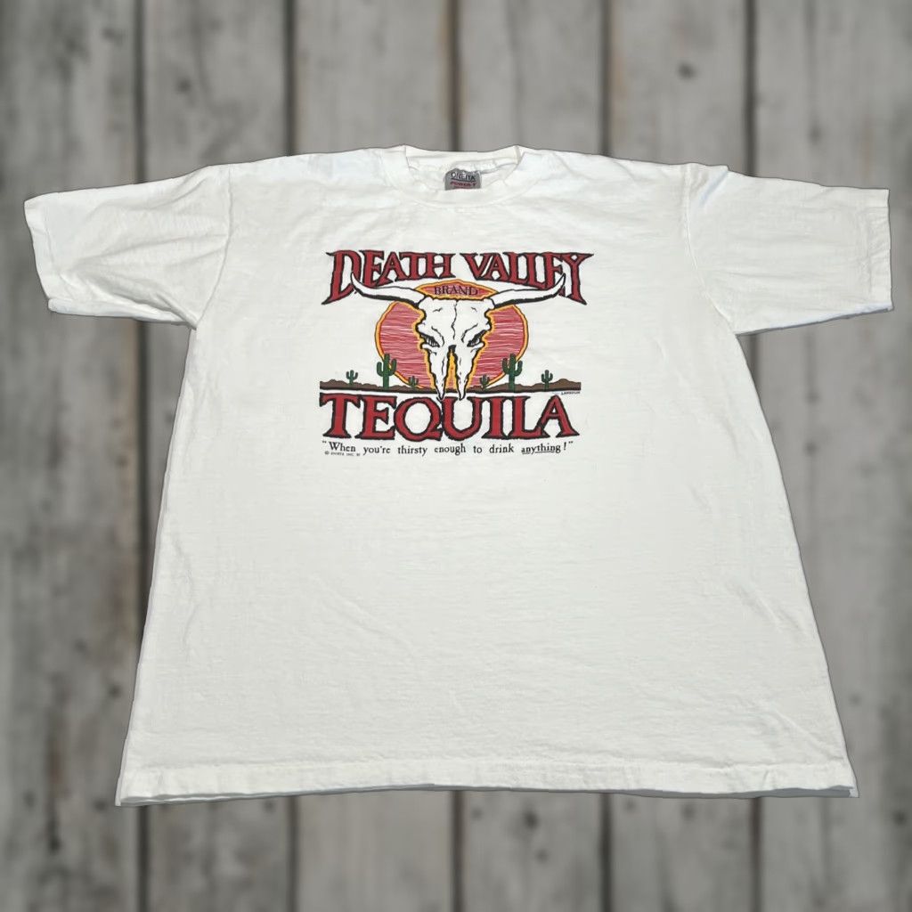 VINTAGE Death Valley Tequila Graphic T Shirt Lansdon XL White Unisex 1980s