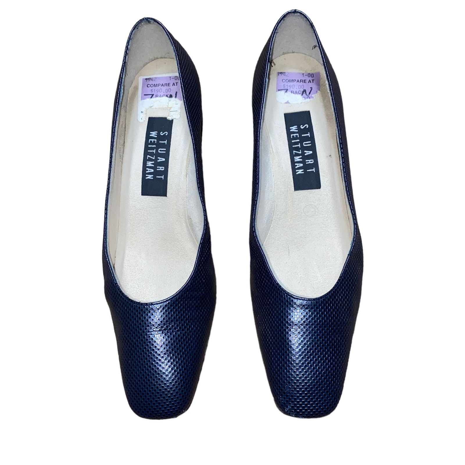 Stuart Weitzman Stuart Weitzman Navy Blue Textured Leather Block Heels 7 AA Size US 7 / IT 37 - 2 Thumbnail