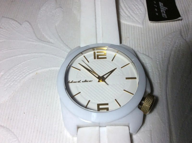 Designer Black dice white gold dial ladies rubber watch Size ONE SIZE - 8 Thumbnail