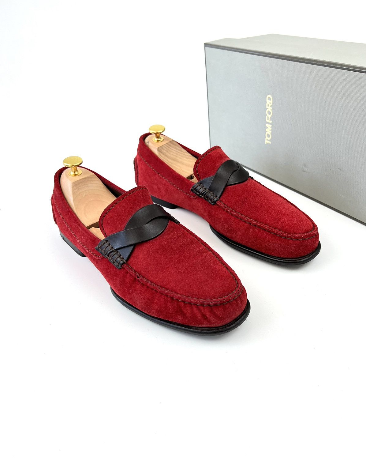 Tom Ford TOM FORD Loafers Suede Shoes Woven Strap Red Men’s Size US 8 / EU 41 - 2 Thumbnail