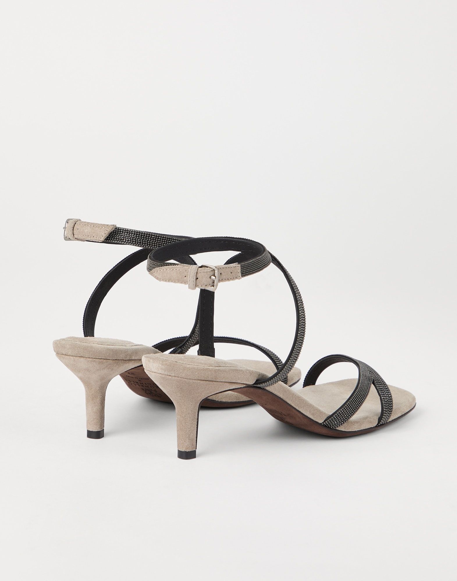 Brunello Cucinelli o1la1rc1a0326 Suede Heels With Precious Straps in Black Size US 7 / IT 37 - 4 Thumbnail