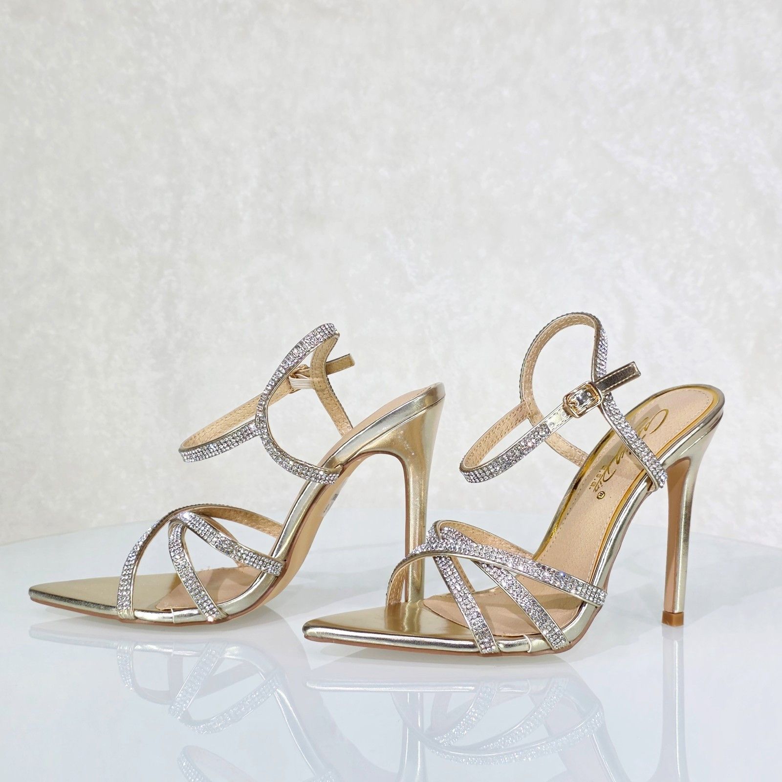 Other Marge Gold Rhinestone High Heels Evening Party Shoes (Size:8 Size US 8.5 / IT 38.5 - 1 Thumbnail