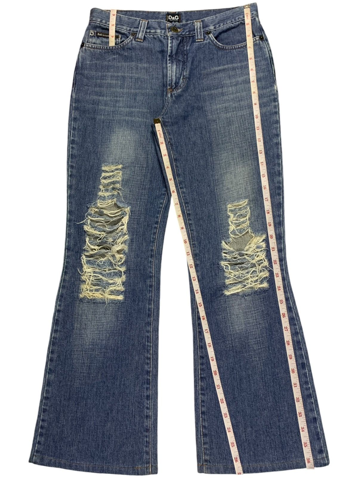 Dolce & Gabbana Vintage Dolce Gabbana Faded Wash Distressed Flare Jeans Size 29" - 13 Thumbnail