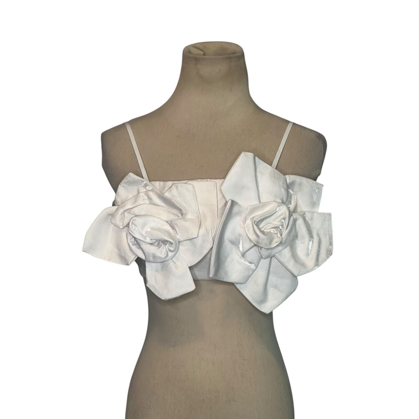 Shein Shein Bae white flowers back lace up crop top size Small Size S / US 4 / IT 40 - 1 Thumbnail