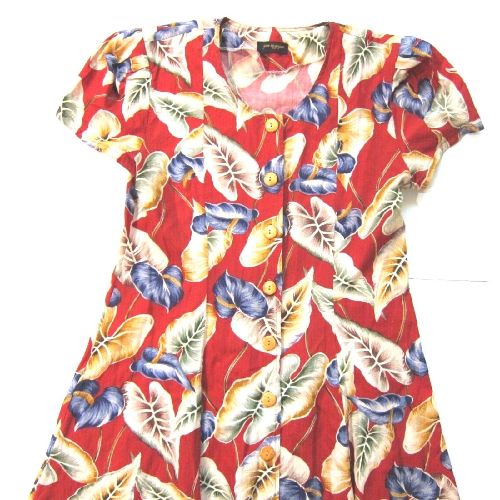 Vintage Gene M. Gozum 100% Rayon Red Blue Floral Hawaiian Button Down Maxi Sundress M Dress Womens Vintage Floral Sundress Size M / US 6-8 / IT 42-44 - 5 Thumbnail