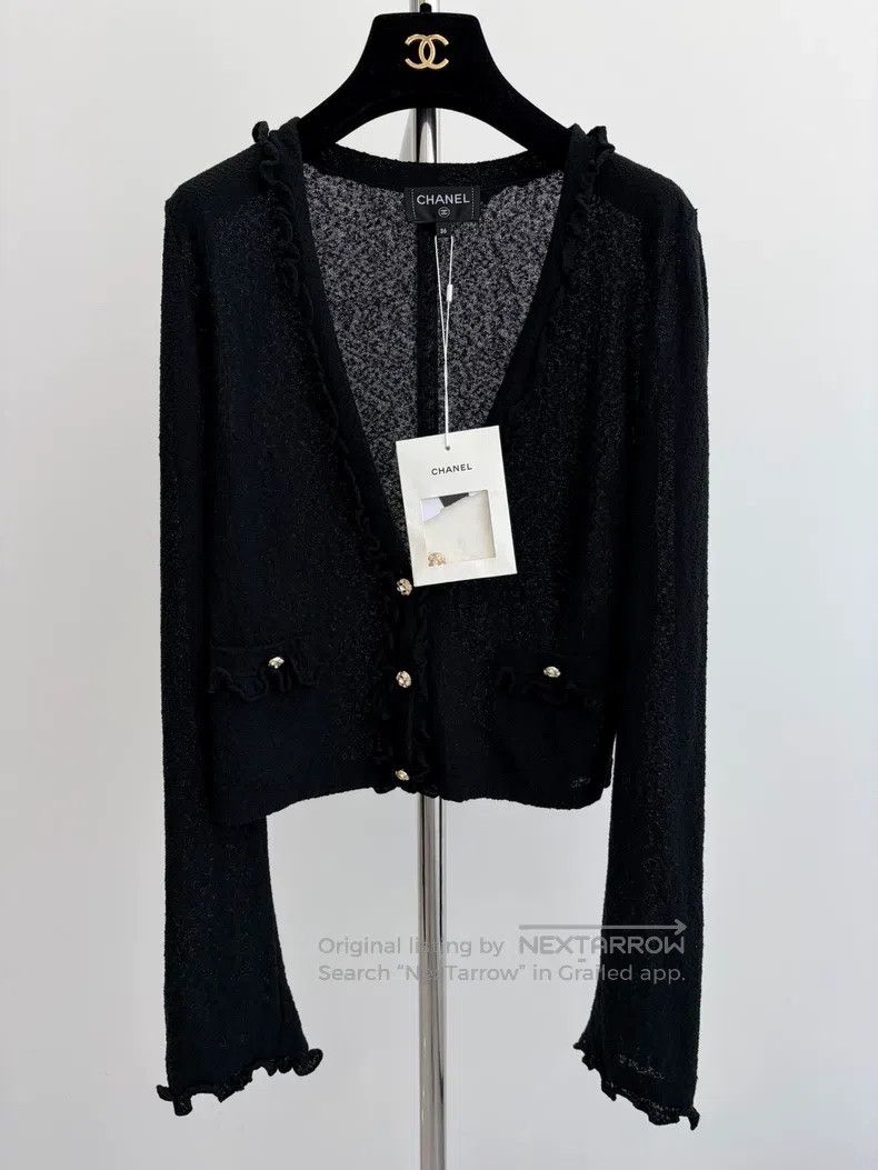Chanel Chanel Black ruffled sleeve thin cardigan coat Size XS / US 0-2 / IT 36-38 - 1 Thumbnail