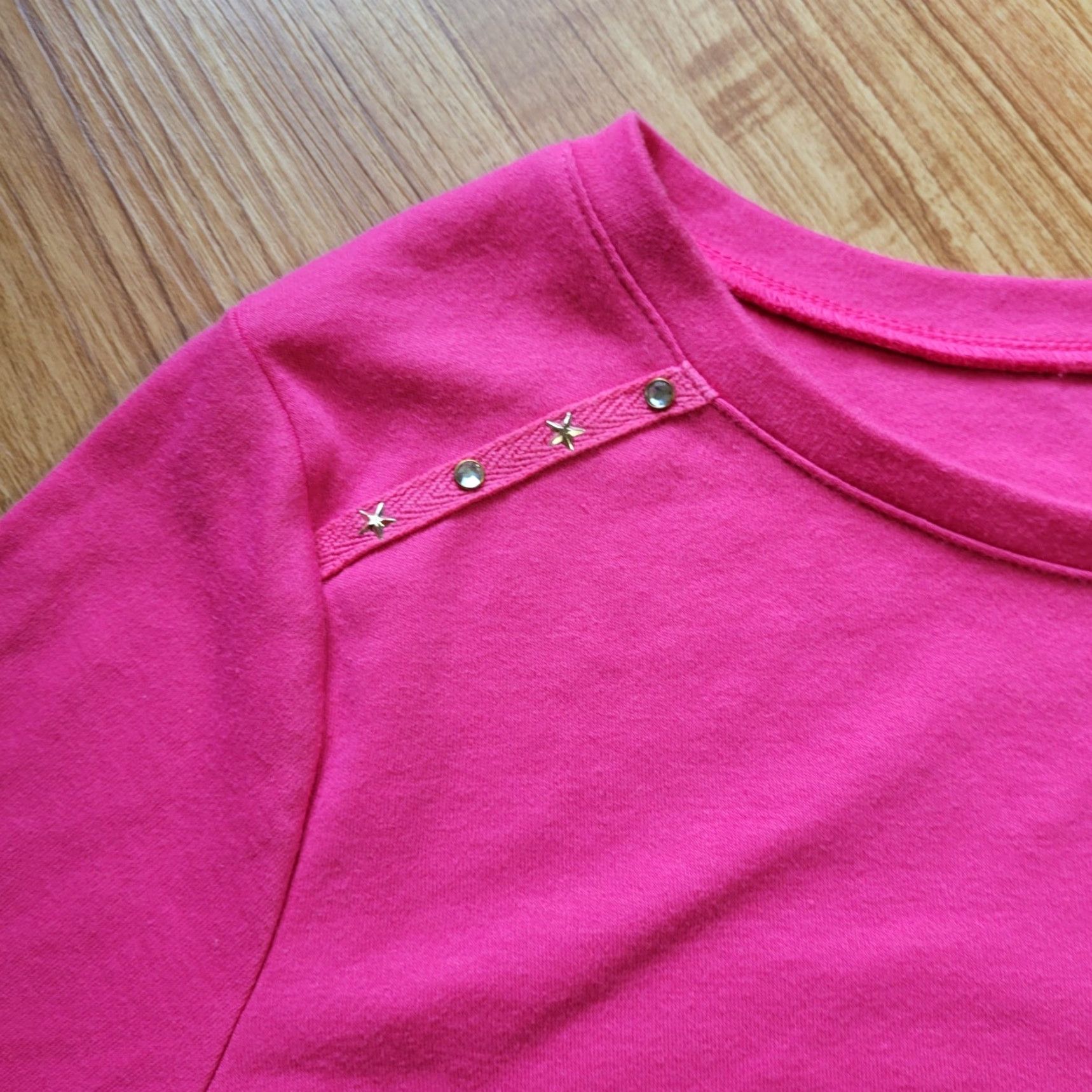 Quacker Factory Quacker Factory Top Womens 1X Pink Rhinestone Short Sleeve Basic Shirt Product Continue reading Size XL / US 12-14 / IT 48-50 - 4 Thumbnail