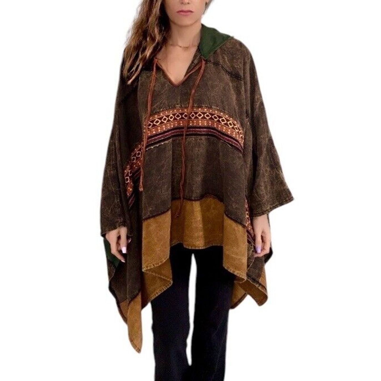 Kathmandu Vintage KATHMANDU IMPORTS Hooded Poncho 100% Cotton OS Size ONE SIZE - 1 Thumbnail