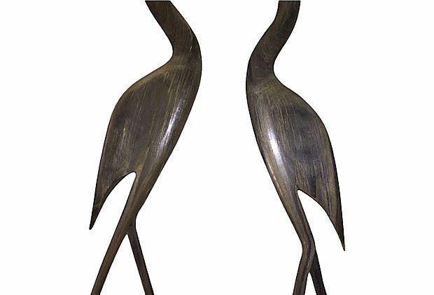 Designer Water Buffalo Horn Crane Statues Set/2 Size ONE SIZE - 3 Thumbnail