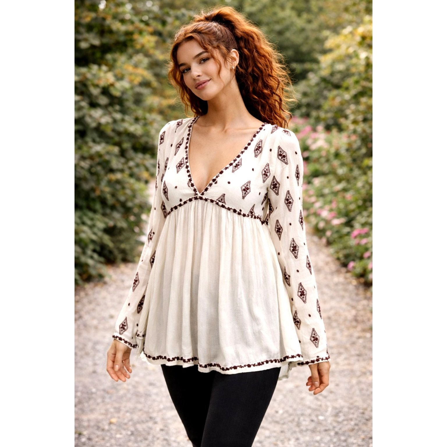 Free People Free People Diamond Embroidered Deep V Top Mini Dress size S Size S / US 4 / IT 40 - 1 Thumbnail