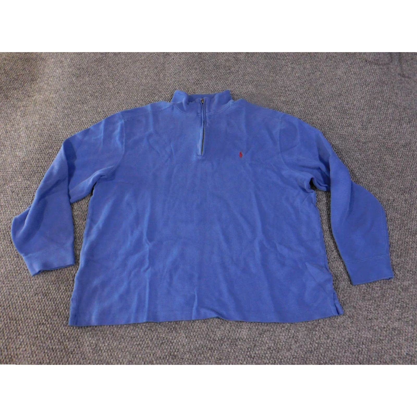 Polo Ralph Lauren VINTAGE Polo Ralph Lauren Pullover Mens 2XL Blue Quarter Zip Sweatshirt Mock Neck Cotton Big Pony Size US XXL / EU 58 / 5 - 2 Thumbnail